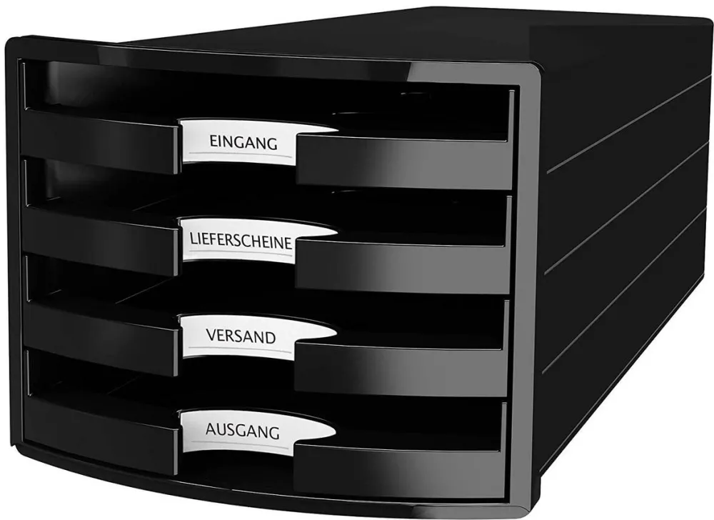 HAN Suport plastic cu 4 sertare pt. documente, HAN Impuls 2.0 (open) - negru - sertare negre