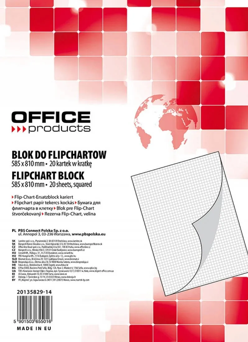 Office Products Rezerva hartie pentru flipchart, 70g/mp, 58.5x81cm, 20coli/top, Office Products - caroiata