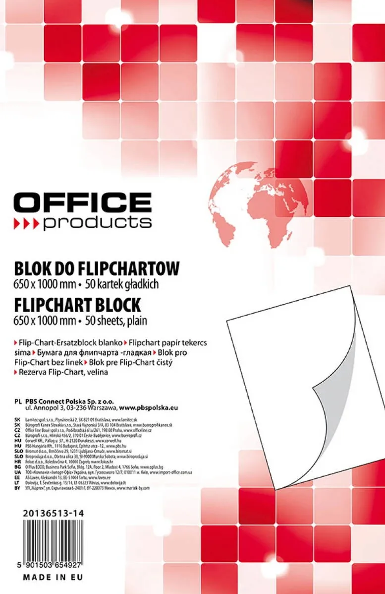 Office Products Rezerva hartie pentru flipchart, 70g/mp, 65x100cm, 50coli/top, Office Products - velina