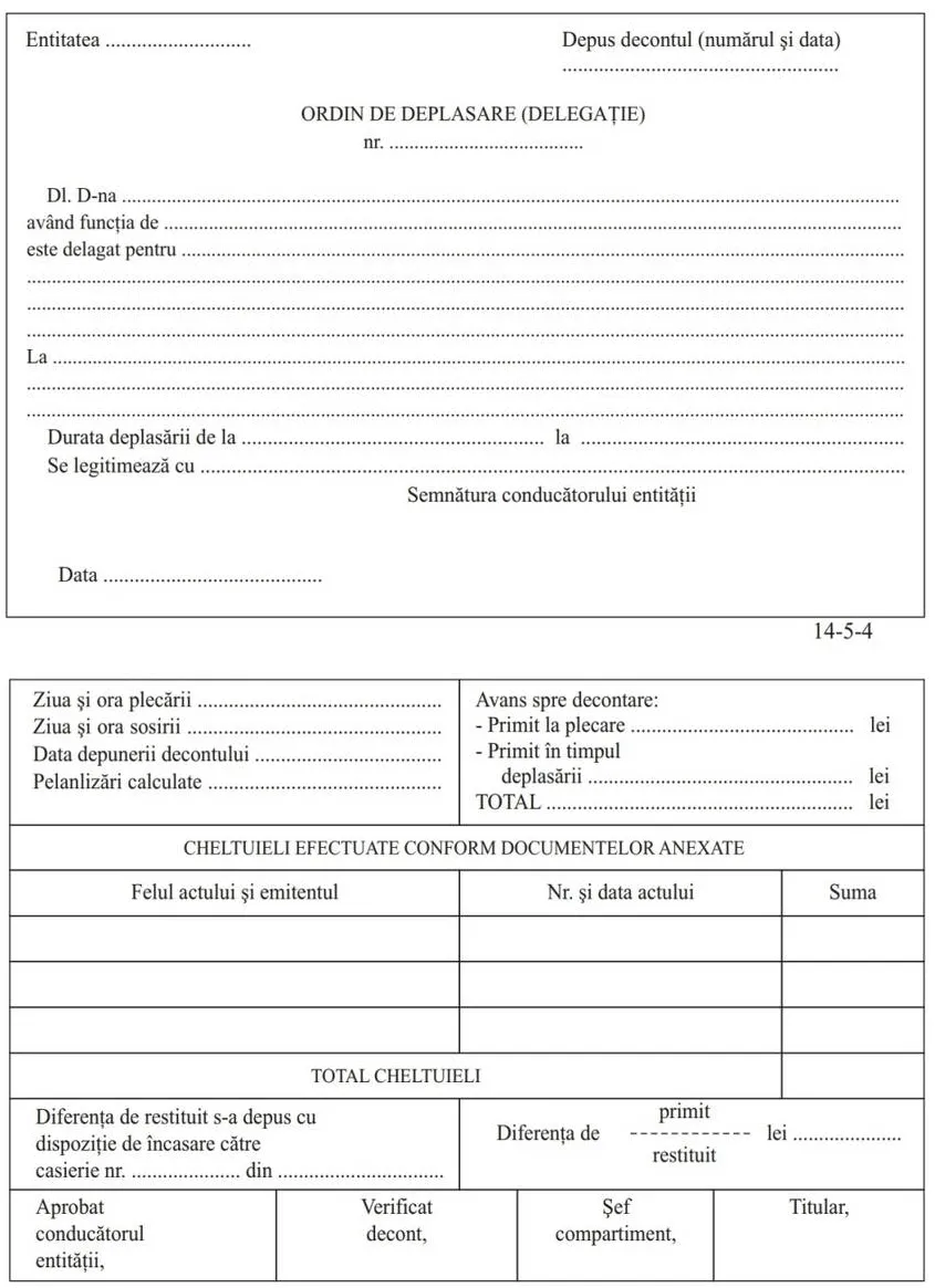 Formulare tipizate Ordin deplasare, format A5, 100 coli/carnet - orizontal