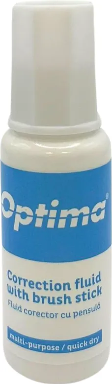 Lipici si corector Optima Fluid corector Optima, 10ml, cu pensula, pe baza de solvent (garantie 3 ani)