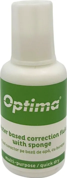 Lipici si corector Optima Fluid corector Optima, 20ml, cu pensula, pe baza de apa (garantie 3 ani)