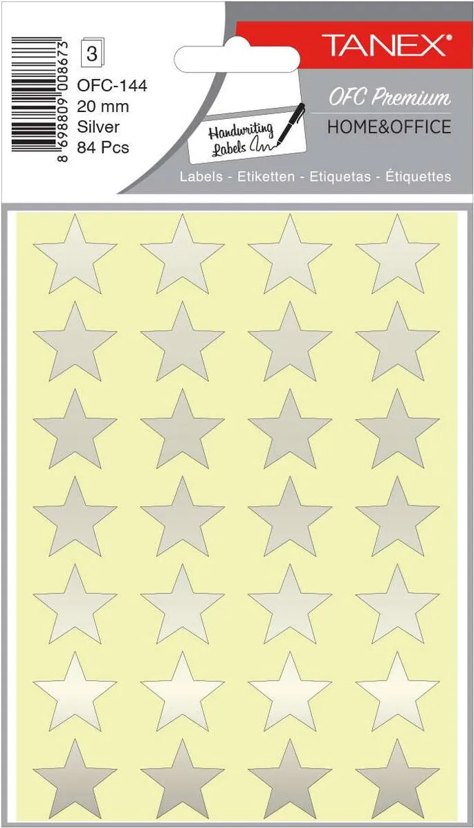 Tanex Stickere decorative, 28 buc/fila, 3 file/set, TANEX Kids - stelute - argintii