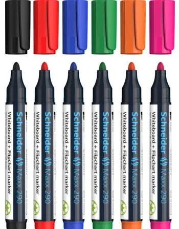 Schneider Marker SCHNEIDER Maxx 290, pentru tabla de scris+flipchart, varf rotund 2-3mm, 6 culori/set