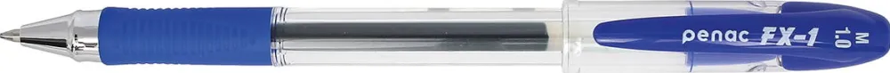 Penac Pix cu gel PENAC FX-1, rubber grip, 1.0mm, con metalic, corp transparent - scriere albastra