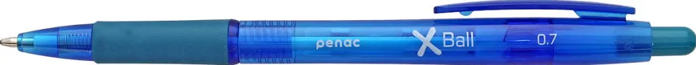 Penac Pix PENAC X Ball, rubber grip, 0.7mm, clema plastic, corp transparent albastru - scriere albastra