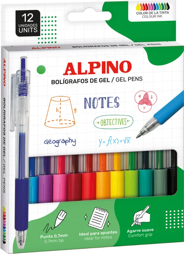 Alpino Pix cu gel, varf 0.7 mm, 12 culori/set, Alpino Dot