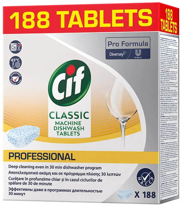 Chemia CIF Diversey Classic, tablete detergent pentru masina de spalat vase, 188 buc/cutie
