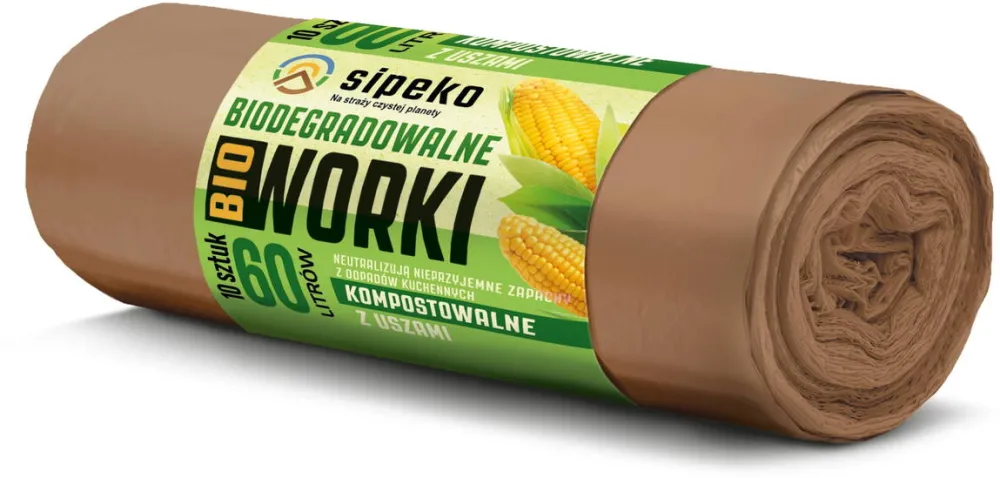 Sipeko Saci menajeri biodegradabili Sipeko, set 10 bucati, 60L, maro, dimensiuni 60x74cm