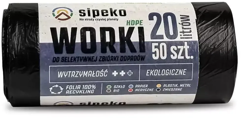 Sipeko Saci menajeri standard HDPE, 20L, 45 x 50cm, 6 microni, 50buc/rola, Sipeko - negri