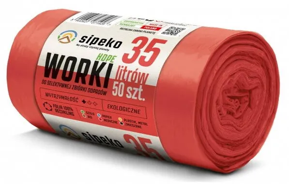 Sipeko Saci menajeri standard HDPE, 35L, 50 x 54cm, 6 microni, 50buc/rola, Sipeko - rosii