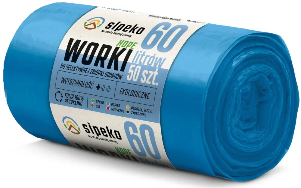 Sipeko Saci menajeri standard HDPE, 60L, 57 x 72cm, 6 microni, 50buc/rola, Sipeko - albastri