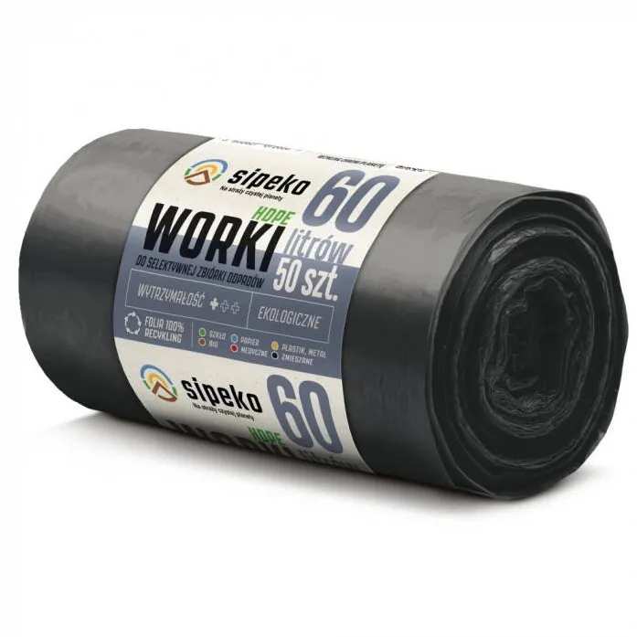 Sipeko Saci menajeri standard HDPE, 60L, 57 x 72cm, 6 microni, 50buc/rola, Sipeko - negri