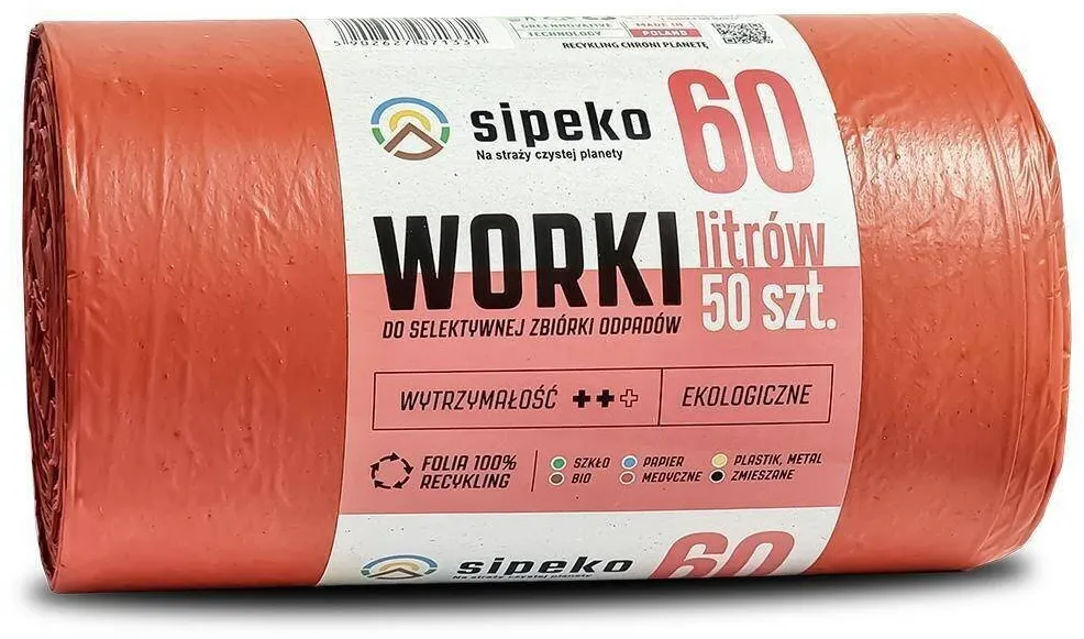 Sipeko Saci menajeri standard HDPE, 60L, 57 x 72cm, 6 microni, 50buc/rola, Sipeko - rosii