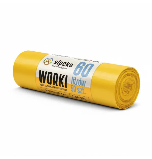 Sipeko Saci menajeri standard HDPE, 60L, 57 x 72cm, 6 microni, 50buc/rola, Sipeko - galbeni