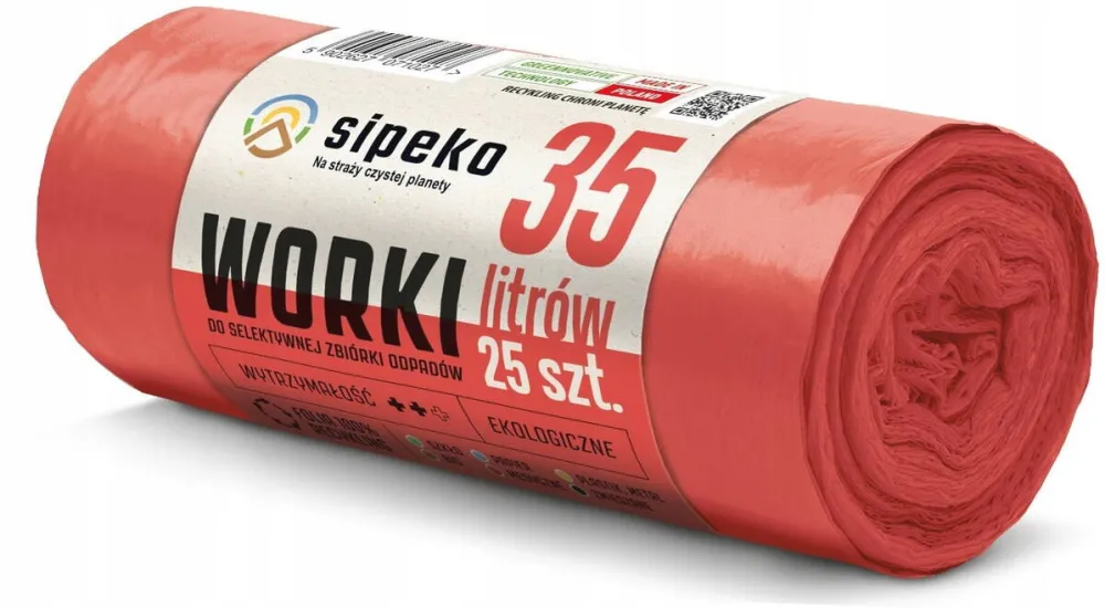 Sipeko Saci menajeri rezistenti LDPE, 35L, 50 x 60cm, 20 microni, 25buc/rola, Sipeko - rosii