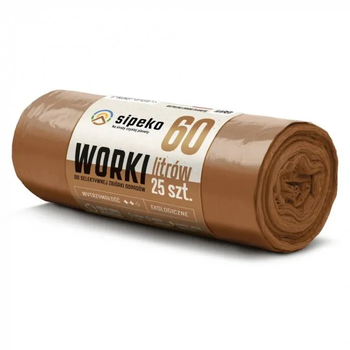 Sipeko Saci menajeri rezistenti LDPE, 60L, 60 x 72cm, 20 microni, 25buc/rola, Sipeko - maro