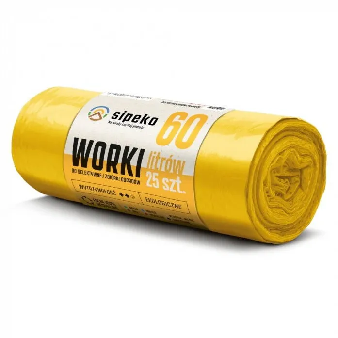 Sipeko Saci menajeri rezistenti LDPE, 60L, 60 x 72cm, 20 microni, 25buc/rola, Sipeko - galbeni