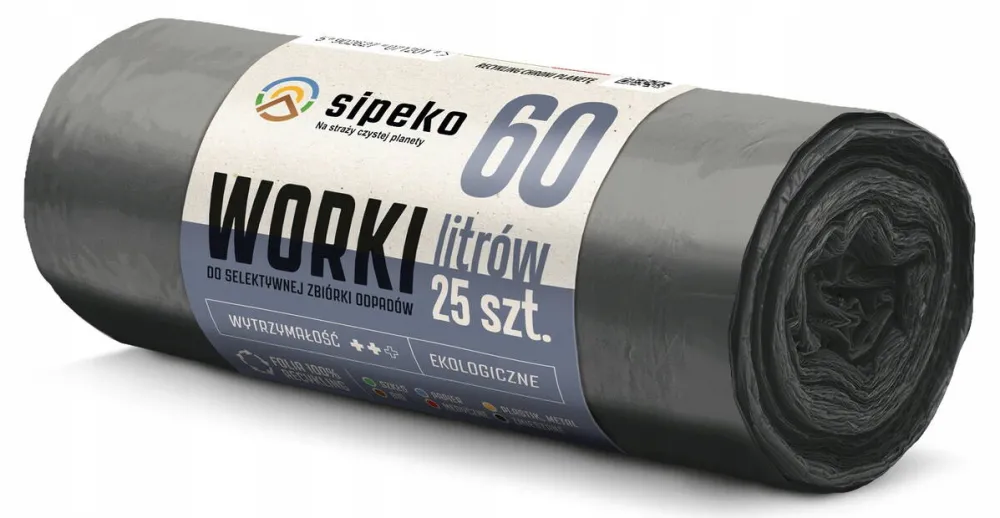 Sipeko Saci menajeri rezistenti LDPE, 60L, 60 x 72cm, 20 microni, 25buc/rola, Sipeko - negri