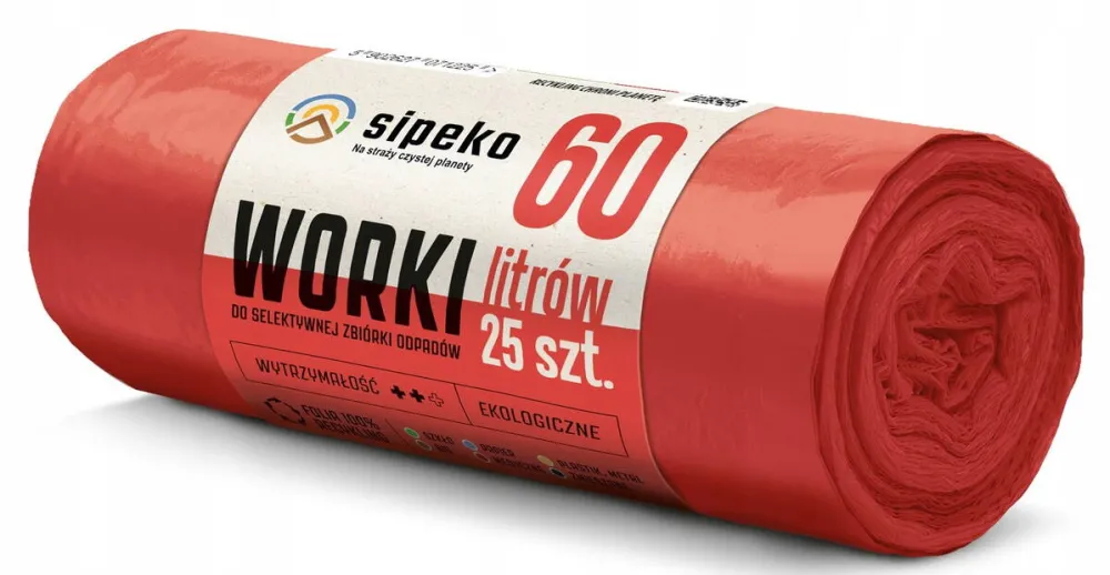 Sipeko Saci menajeri rezistenti LDPE, 60L, 60 x 72cm, 20 microni, 25buc/rola, Sipeko - rosii