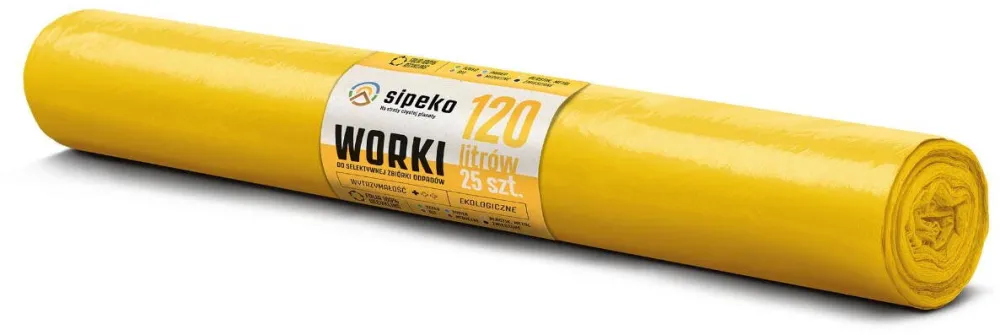 Sipeko Saci menajeri extra rezistenti LDPE, 120L, 70 x 110cm, 24 microni, 25buc/rola, Sipeko - galbeni