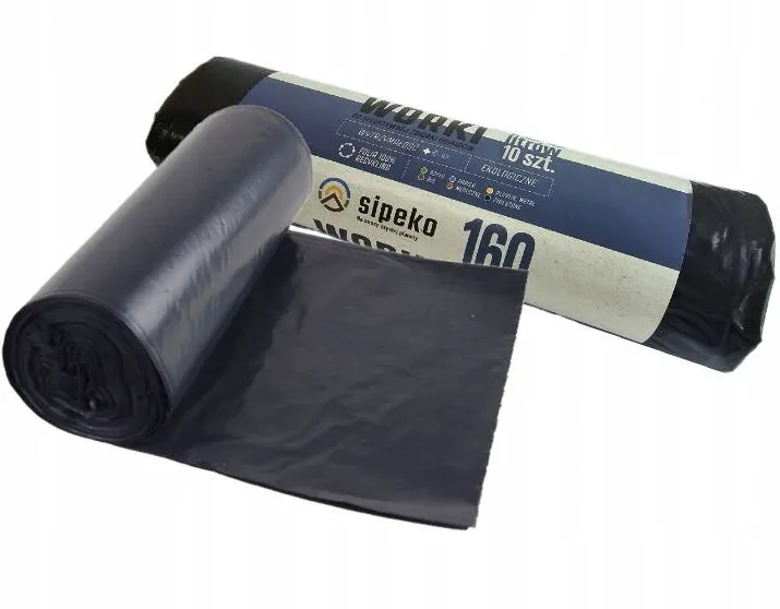 Sipeko Saci menajeri super rezistenti LDPE, 160L, 90 x 110cm, 28 microni, 10buc/rola, Sipeko - negri