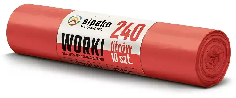 Sipeko Saci menajeri super rezistenti LDPE, 240L, 95 x 140cm, 43 microni, 10buc/rola, Sipeko - rosii