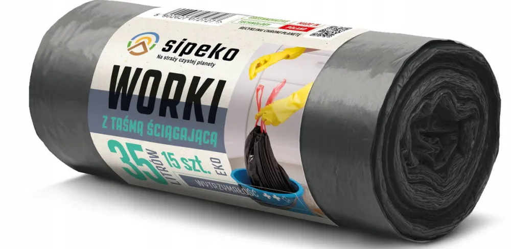 Sipeko Saci menajeri super strong LDPE, 35L, cu snur, 50 x 60cm, 25 microni, 15buc/rola, Sipeko - negri