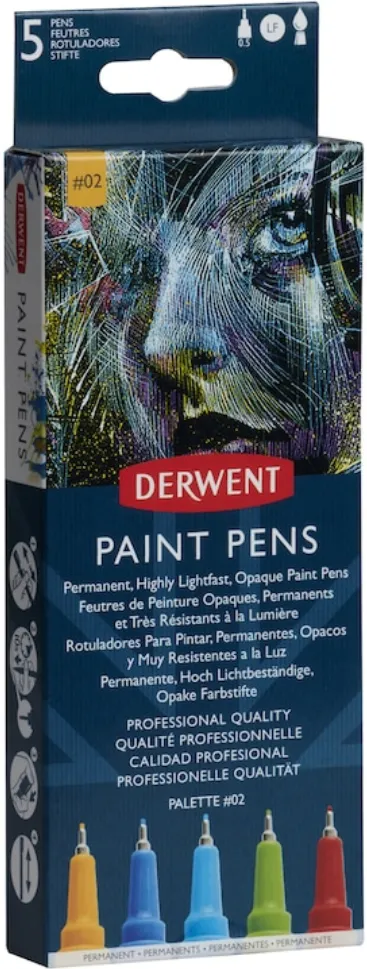 DERWENT Liner Derwent Professional, 0.5 mm, pentru suprafete multiple, 5 buc/set, culori mate, varianta 2