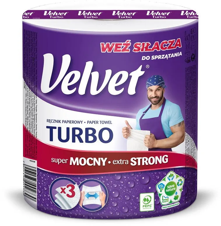 Velvet Prosop rola hartie alba, 3 straturi, 330 portii, rezistent si superabsorbant, VELVET Turbo