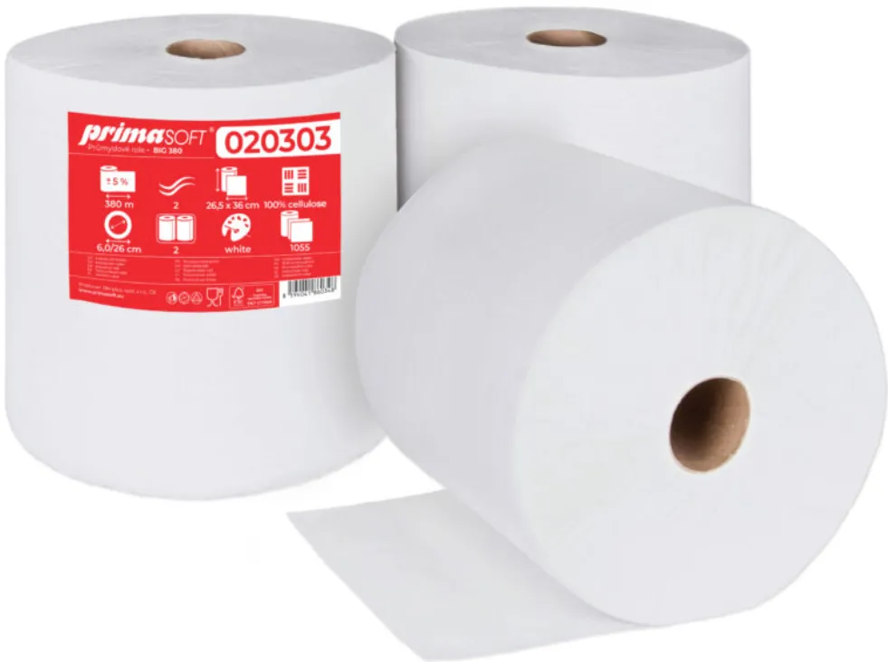 Prima Soft Rola industriala hartie alba, 380m - 2 straturi, 26.5x36cm, 2 role/set, Prima Soft
