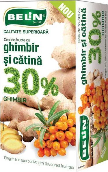 BELIN Ceai Belin fructe 30% ghimbir si catina, 20 pliculete