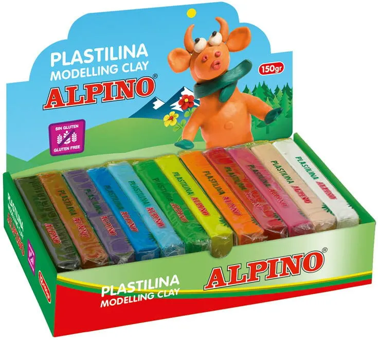 Alpino Display plastilina standard, 12 x 150gr./display, ALPINO - 12 culori asortate
