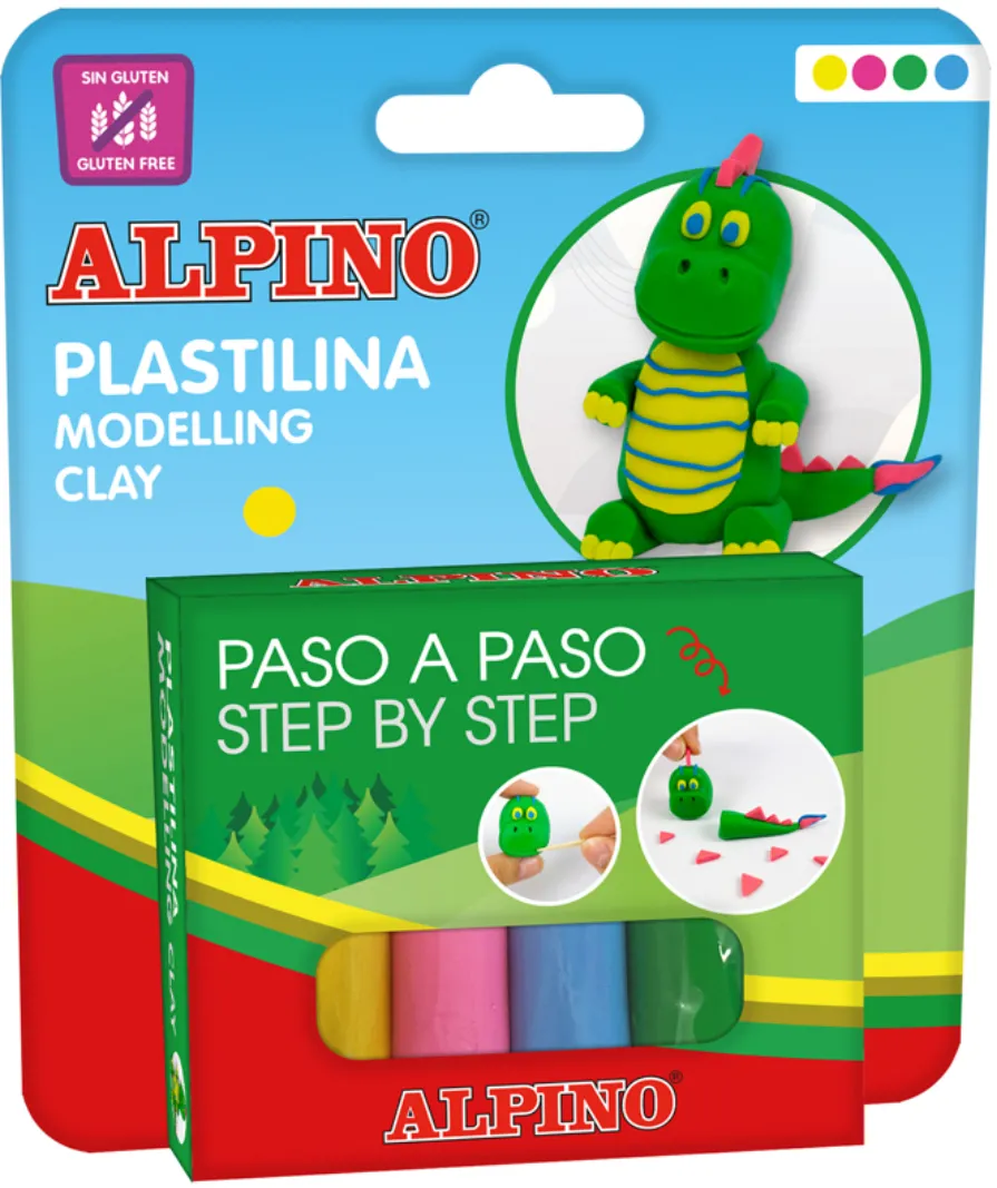 Alpino Plastilina 4 x 25 gr, ALPINO Dino