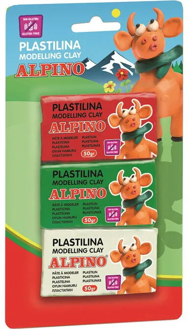 Alpino Plastilina standard, 3 culori x 50 grame/blister, ALPINO
