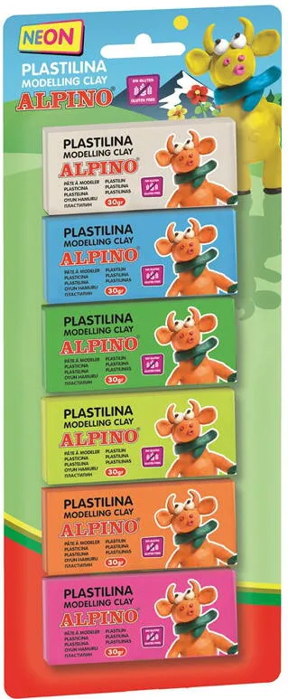 Alpino Plastilina neon, 6 culori x 30 grame/blister, ALPINO