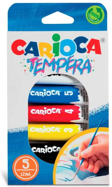 Carioca Set tempera tub, 5 culori x 12 ml/set, contine pensula, CARIOCA