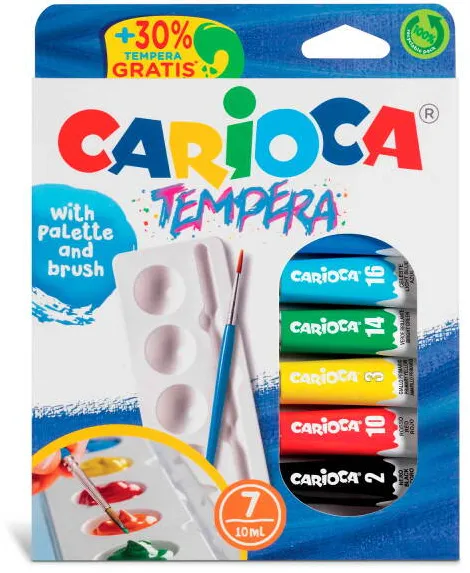 Carioca Set tempera tub, 7 culori x 10 ml/set, contine pensula, CARIOCA