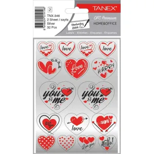 Tanex Stickere decorative, 2 file/set, TANEX Kids, inimi argintii