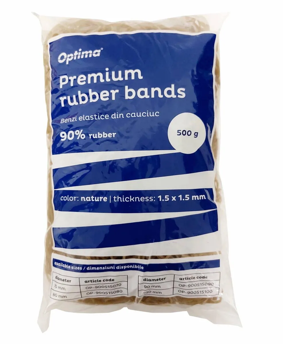 Benzi elastice Optima Elastice pentru bani, 90% cauciuc, 500gr/punga, D 50, grosime 1.5mm x 1.5mm, Optima - natural