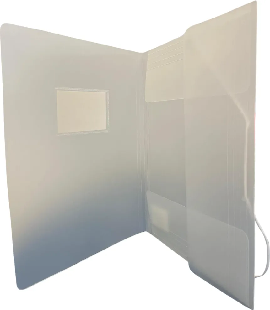 Optima - prod din plastic Mapa plastic cu elastic pe colturi, cu eticheta, 500 microni, Optima - transparent mat