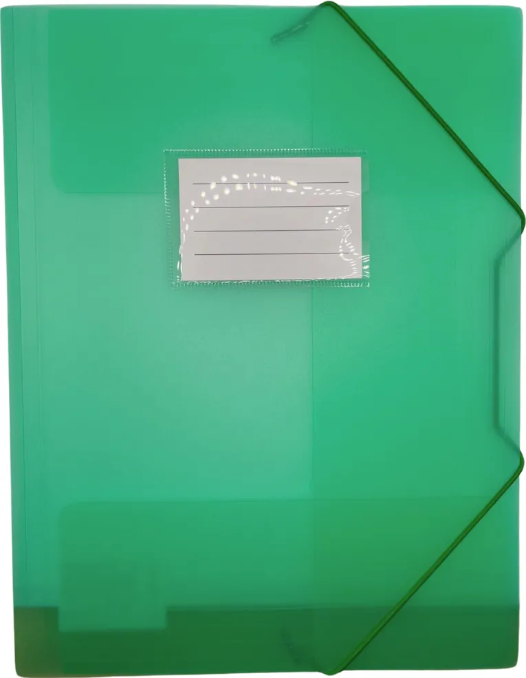 Optima - prod din plastic Mapa plastic cu elastic pe colturi, cu eticheta, 500 microni, Optima - verde transparent