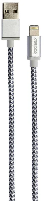 Accesoriu GSM Grixx Cablu date GRIXX - 8-pin to USB Apple MFI License, impletit, lungime 1m - gri/alb