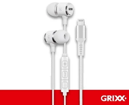 Accesoriu GSM Grixx Casti GRIXX - pentru iPhone/iPad/iPod, cu telecomanda si microfon, nylon impletit - albe
