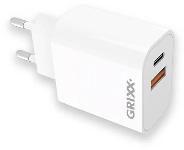 Accesoriu GSM Grixx Incarcator priza, 20W, USB-C + USB-A Fast Charging - alb