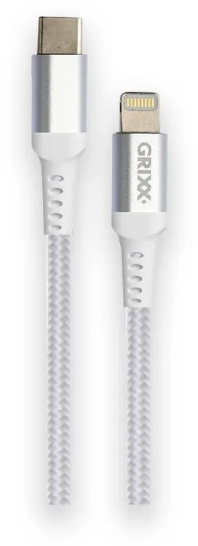 Accesoriu GSM Grixx Cablu date GRIXX - USB-C to Lightning MFI, impletit, lungime 2m - alb