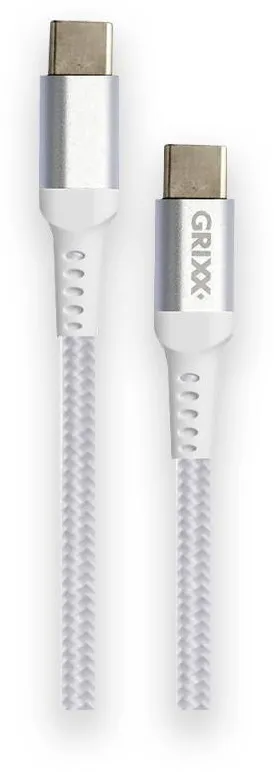 Accesoriu GSM Grixx Cablu date GRIXX - USB-C to USB-C, impletit, lungime 2m - alb