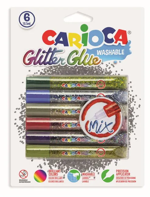 Carioca Lipici Glitter, lavabil, 6 culori/blister, CARIOCA Glitter Glue Mix