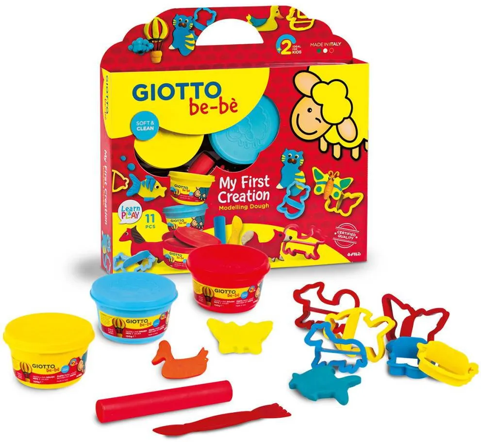 GIOTTO Kit plastilina dough 3 culori x 100 grame + ustensile modelaj, GIOTTO be-be My First Creation