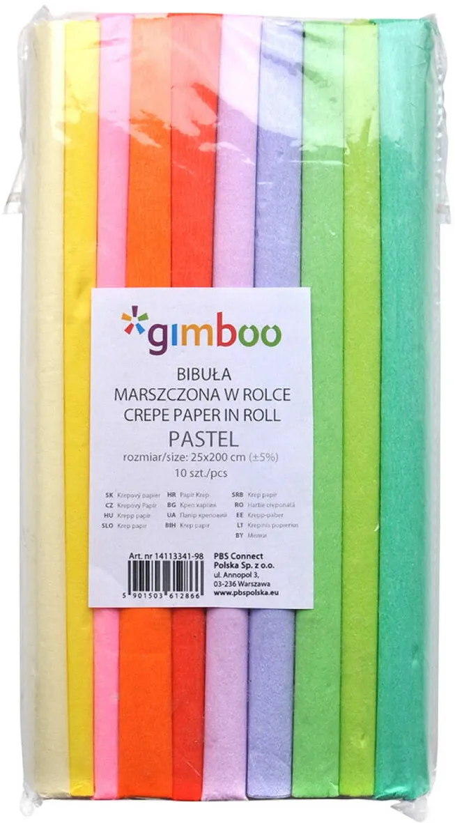 GIMBOO Rola hartie creponata, 25x200cm, 10 buc/set, GIMBOO - culori pastel asortate